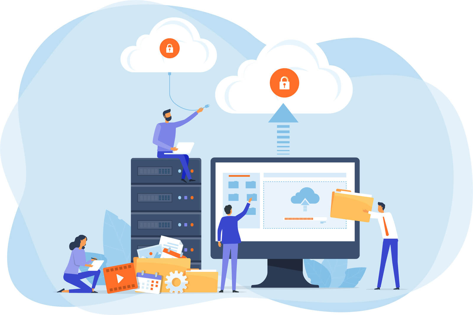 クラウド上でやり取りを行う人々