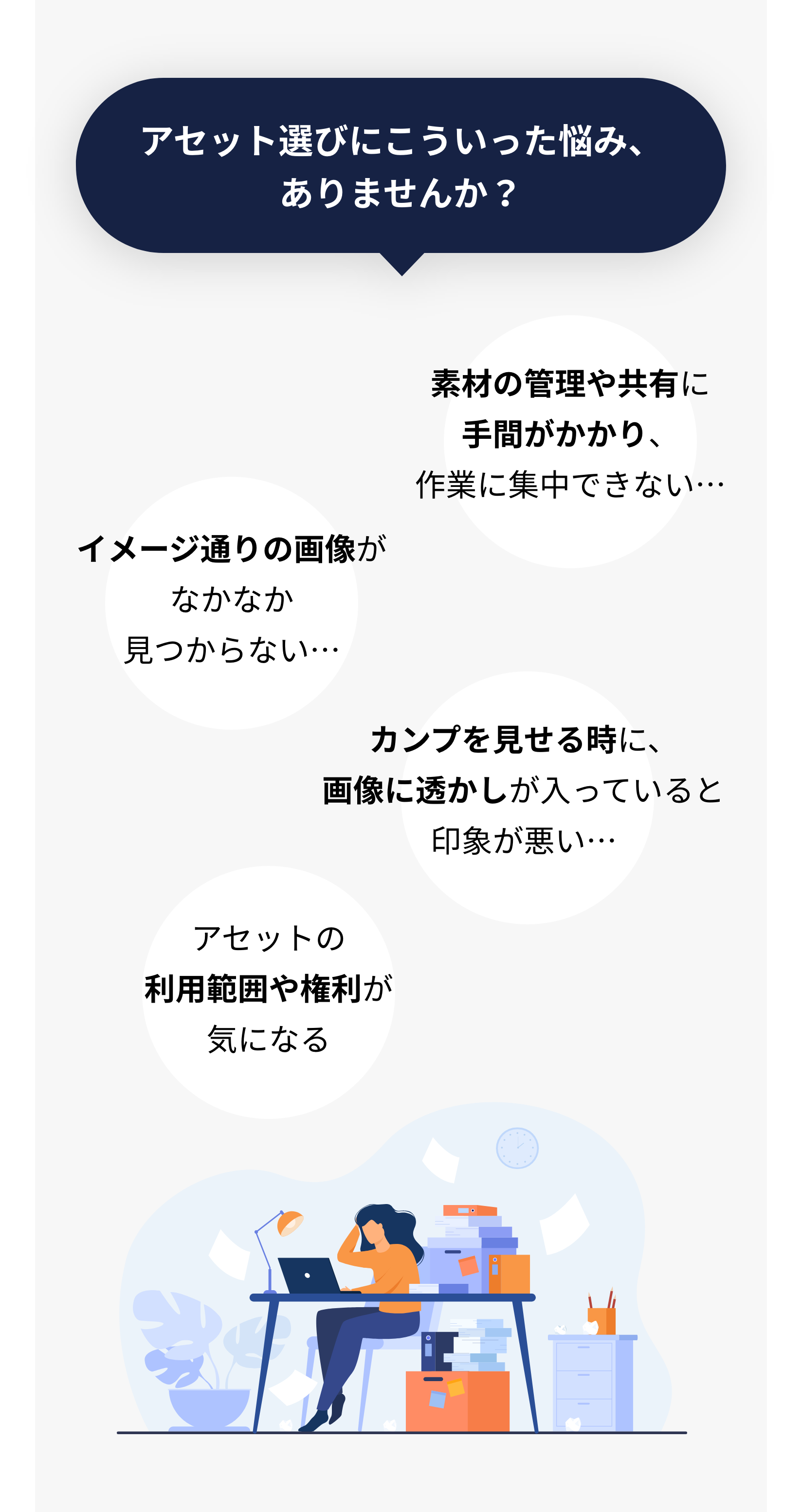 アセット選びにこういった悩み、ありませんか？